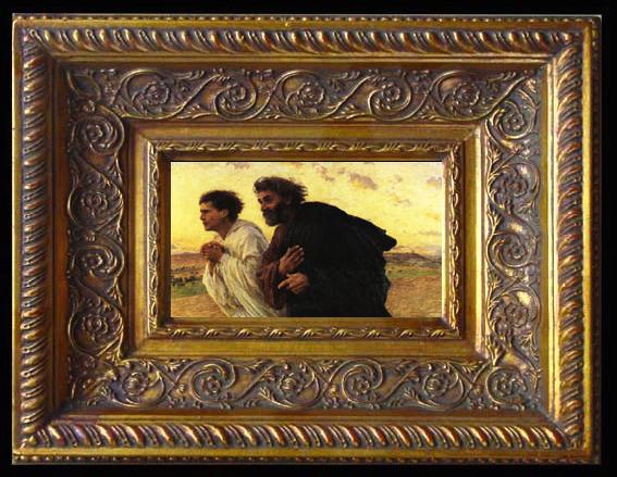 framed  Eugene Burnand The Disciples Peter and John Rushing to the Sepulcher the Morning of the Resurrection, Ta078